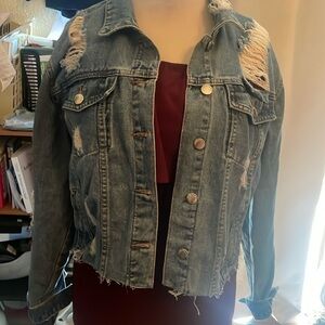 All torn up denim crop ripped Jean jacket